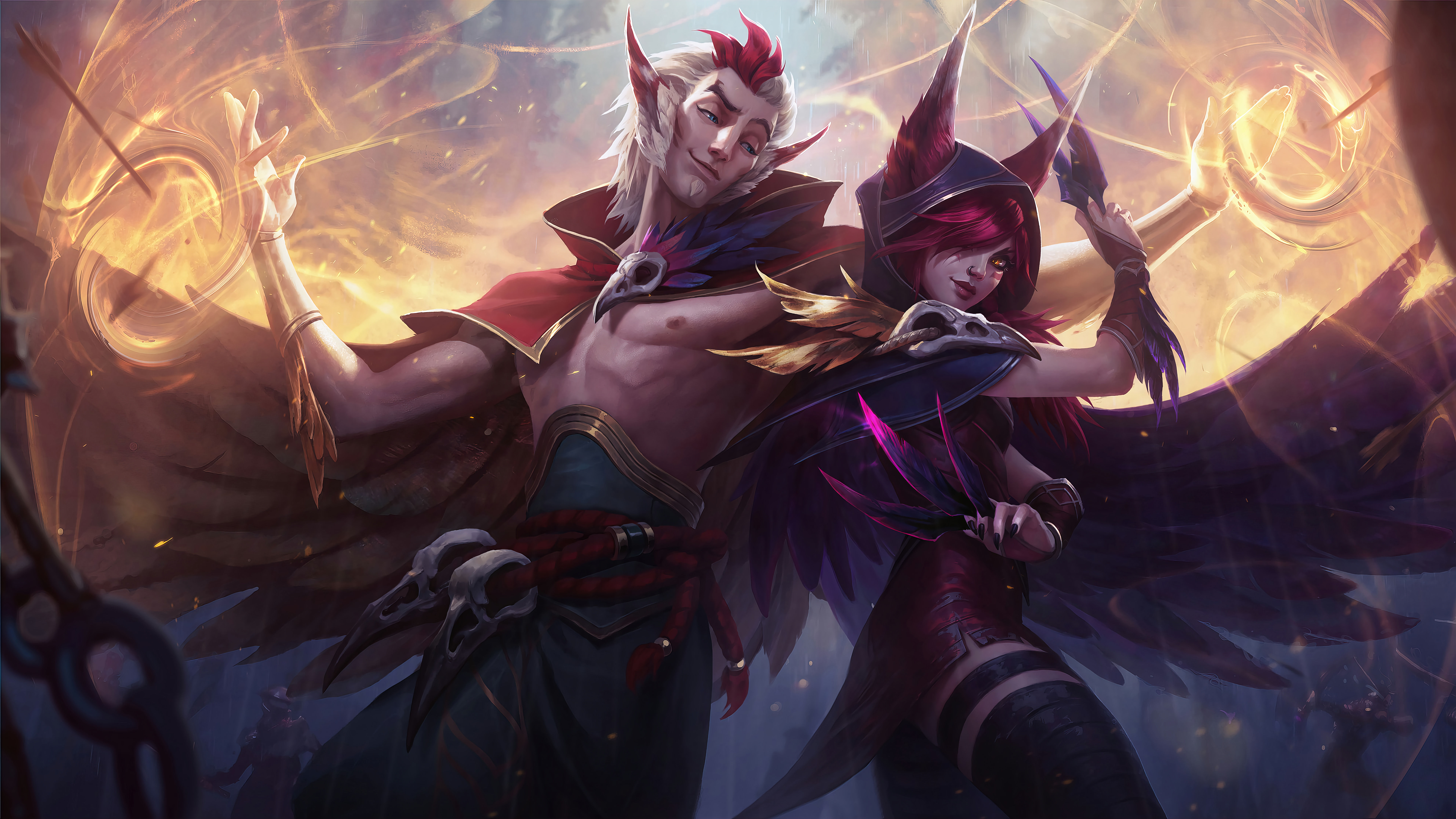 lol英雄联盟 逆羽 霞  xayah 幻翎 洛 rakan 4k壁纸