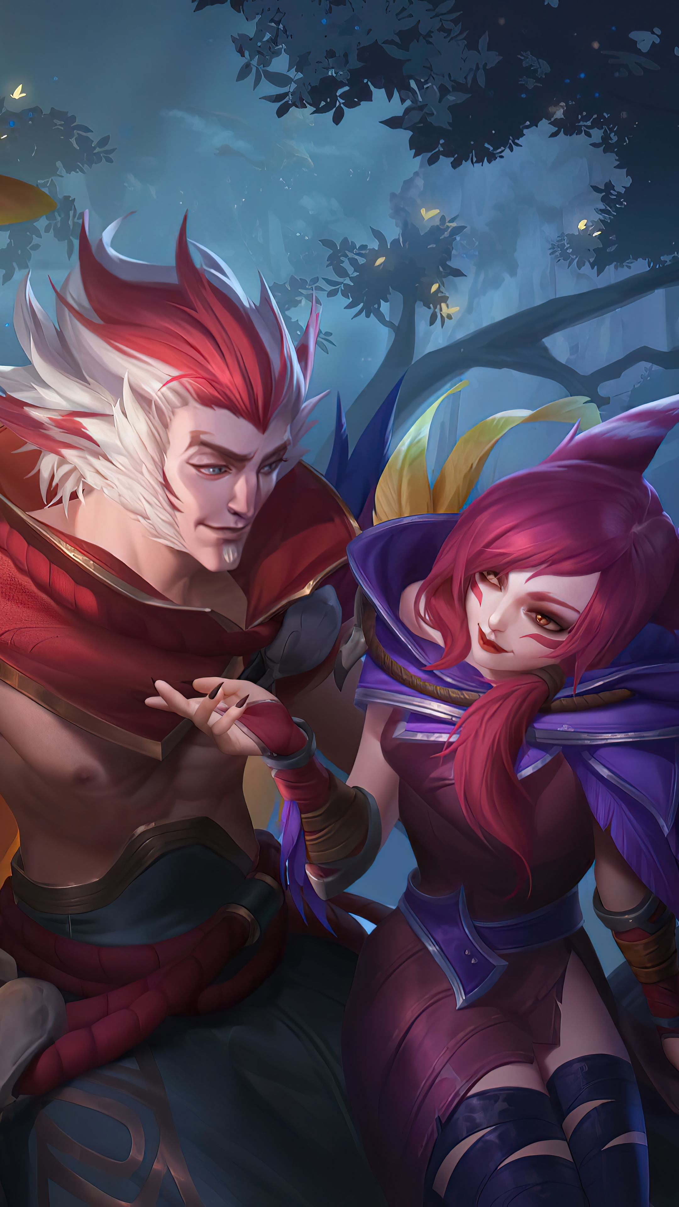 lol英雄联盟 逆羽 霞  xayah 幻翎 洛 rakan 手机壁纸