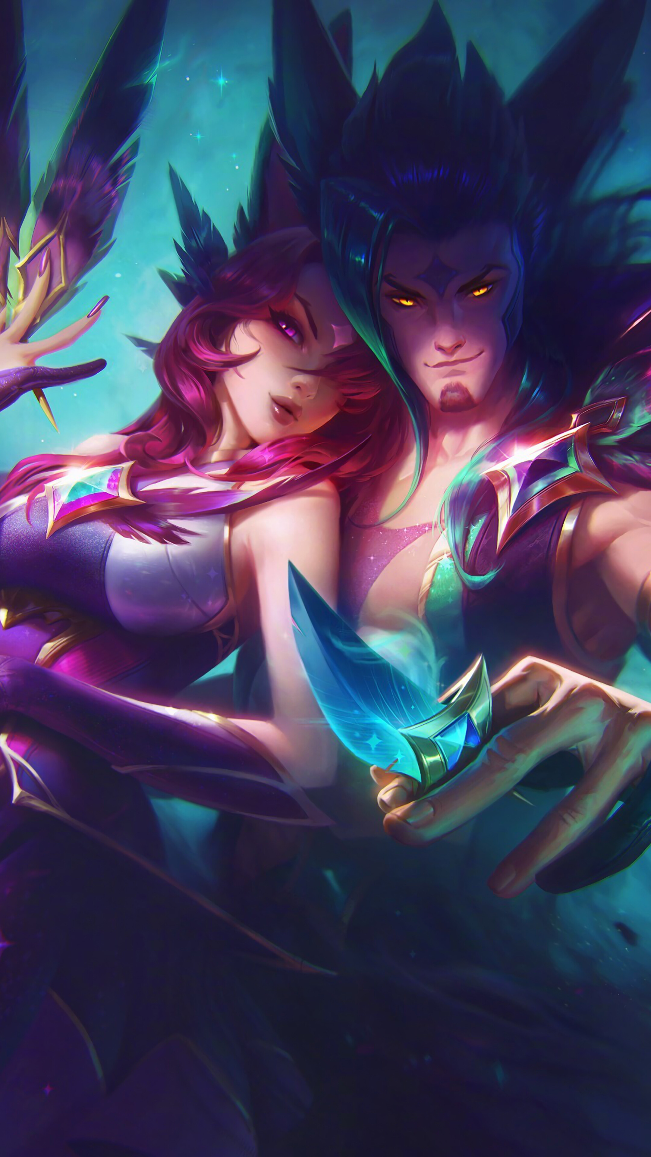 lol英雄联盟 逆羽 霞  xayah 幻翎 洛 rakan 星之守护者 手机壁纸