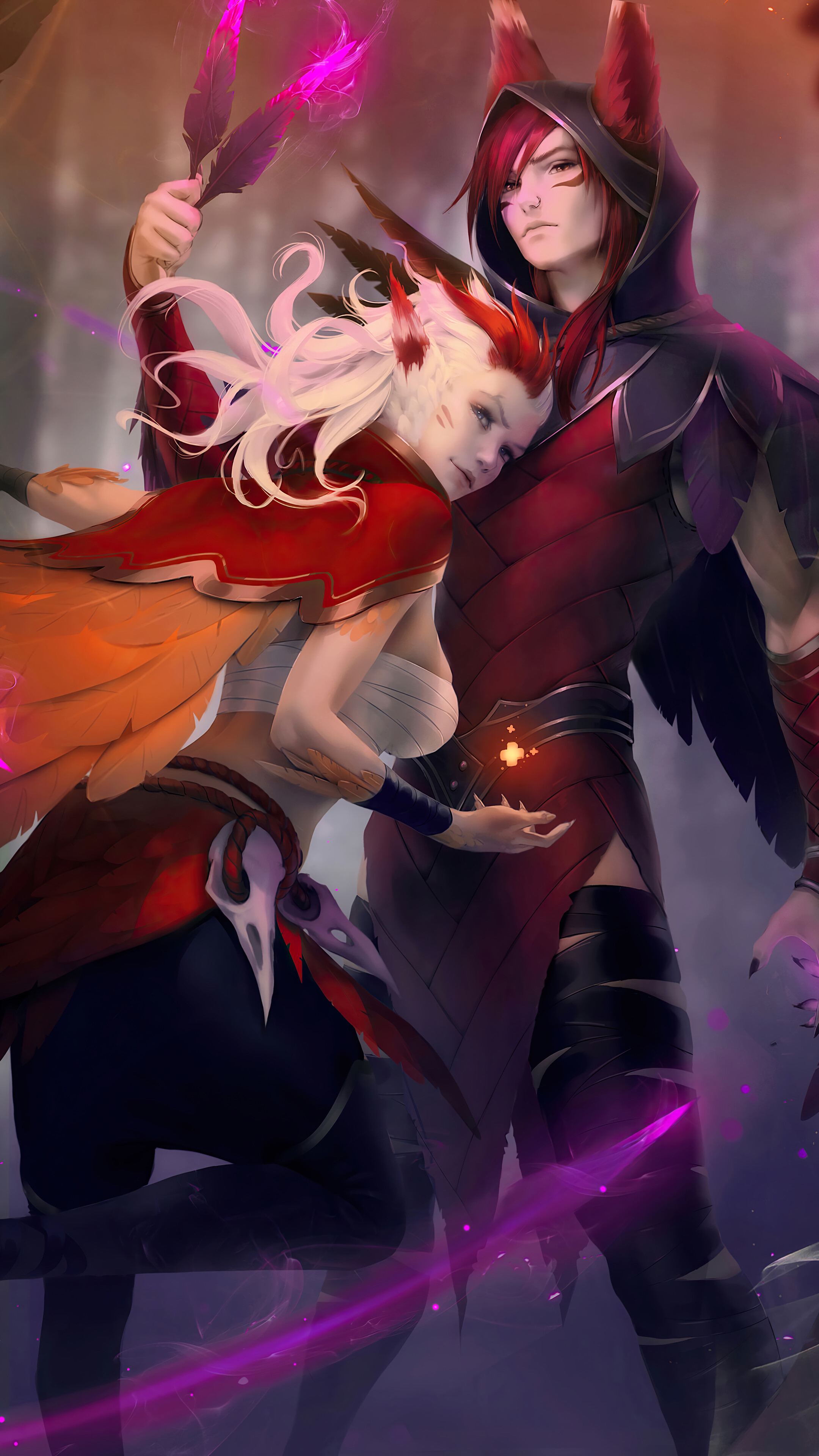 lol英雄联盟 逆羽 霞  xayah 幻翎 洛 rakan 手机壁纸