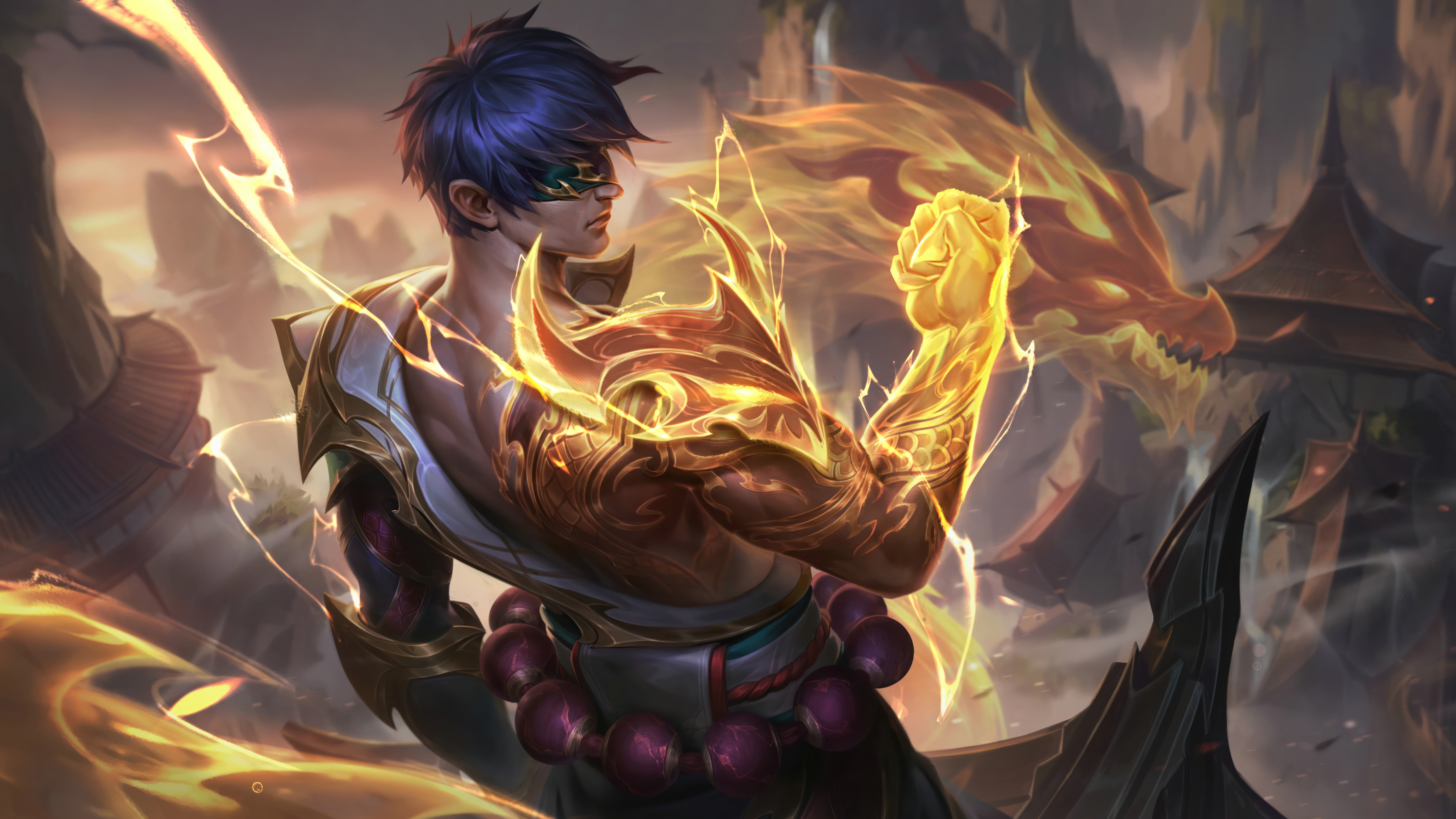 lol英雄联盟 盲僧 李青 lee sin 神龙尊者 龙腾云起 炫彩 4k壁纸